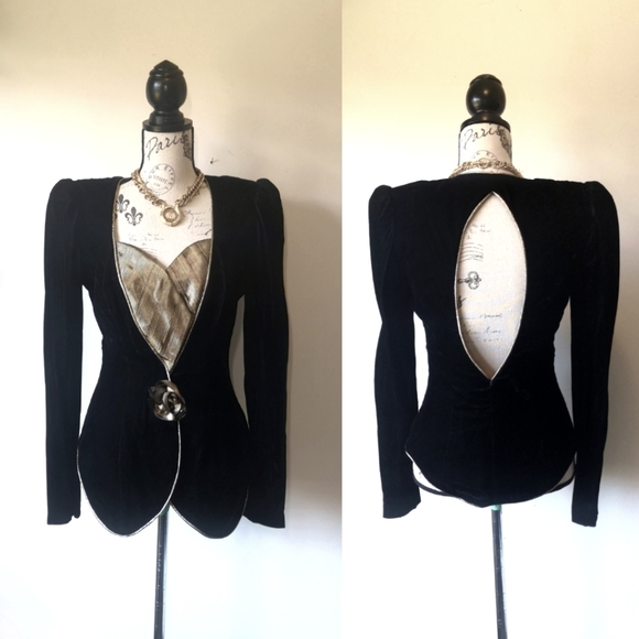 Vintage Jackets & Blazers - Velvet Gothic black & gold blazer